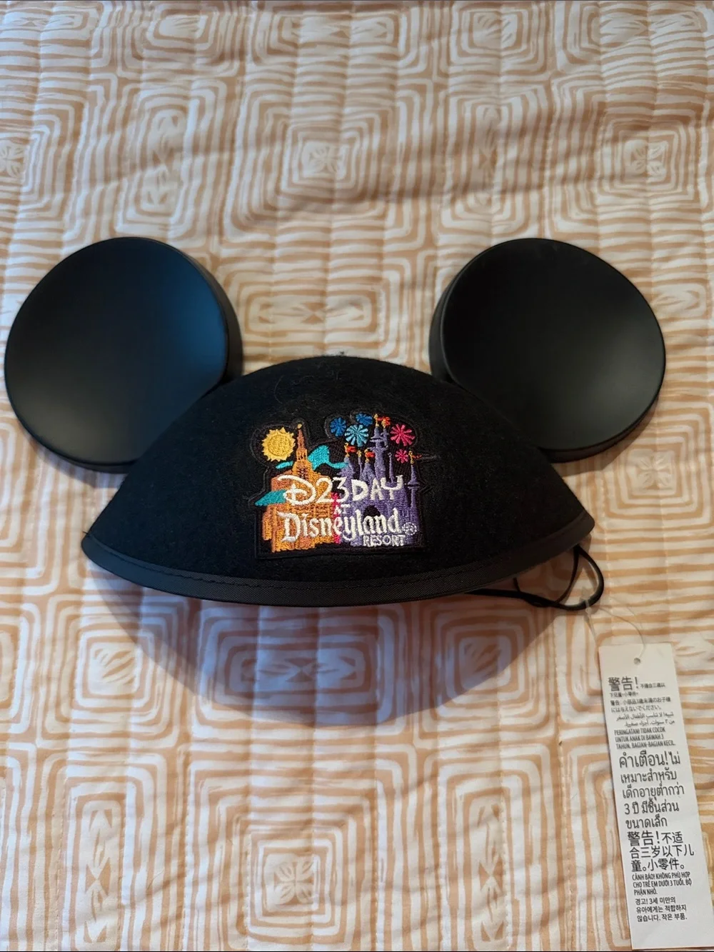 Disney D23 70th Anniversary Black Mickey Ear Hat with Colorful Embroidered Patch